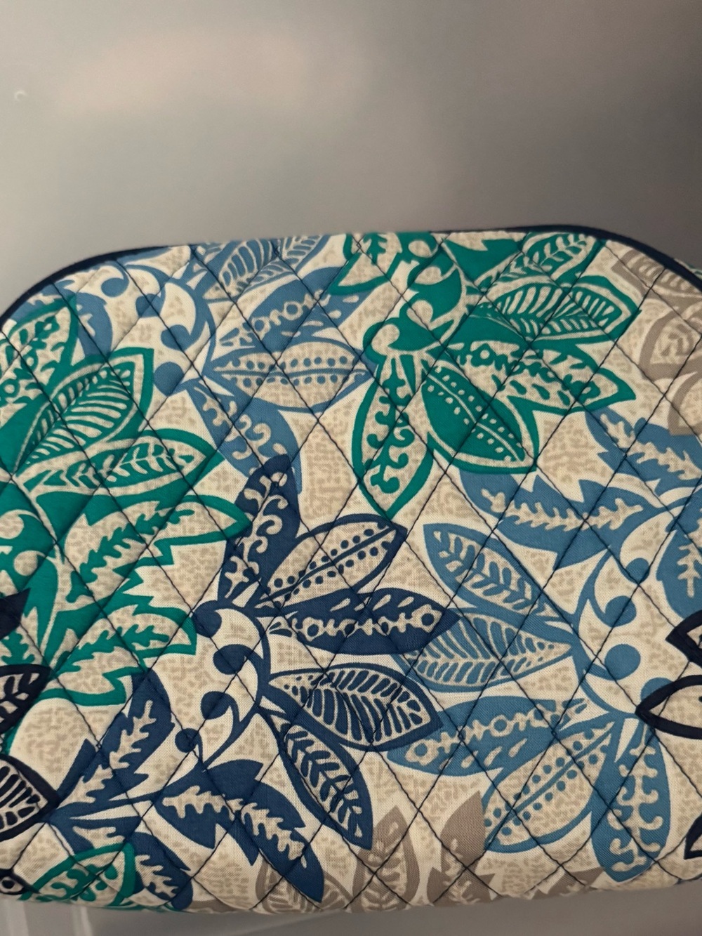 Quilted Floral Cosmetic Bag in Teal, Navy & Cream - Picture 3 of 3